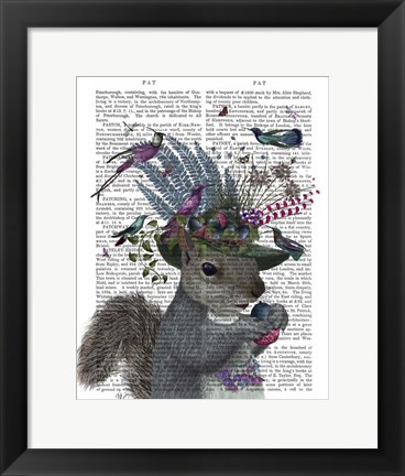 Framed Squirrel Birdkeeper and Blue Acorns Print