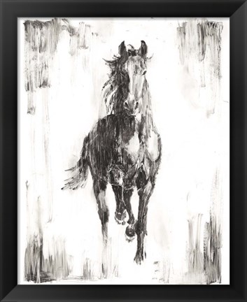 Framed Rustic Black Stallion I Print