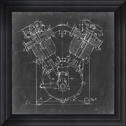 Framed Motorcycle Engine Blueprint II Print