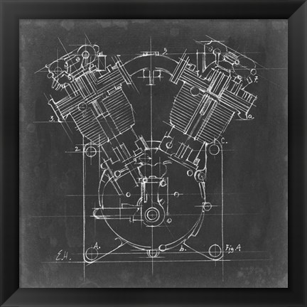 Framed Motorcycle Engine Blueprint II Print