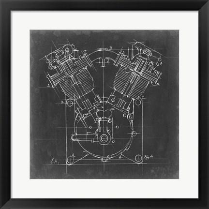 Framed Motorcycle Engine Blueprint II Print