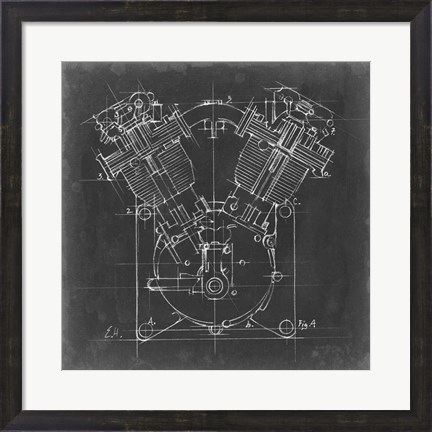 Framed Motorcycle Engine Blueprint II Print