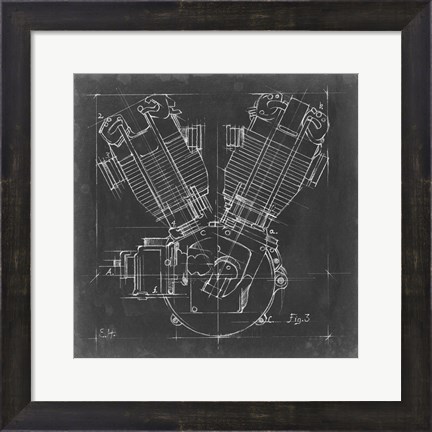 Framed Motorcycle Engine Blueprint III Print