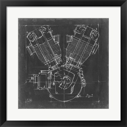 Framed Motorcycle Engine Blueprint III Print