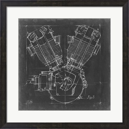 Framed Motorcycle Engine Blueprint III Print