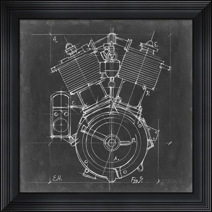 Framed Motorcycle Engine Blueprint IV Print