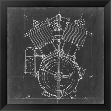 Framed Motorcycle Engine Blueprint IV Print