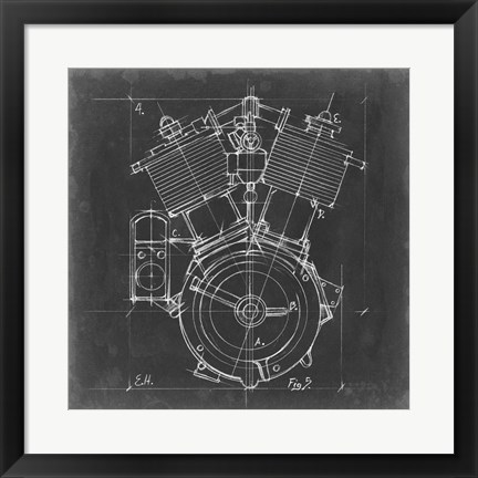 Framed Motorcycle Engine Blueprint IV Print