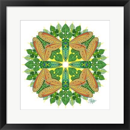 Framed Green Cicada Sunshine Mandala Print