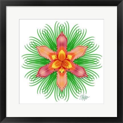 Framed Orange Day Lily Bloom Mandala Print