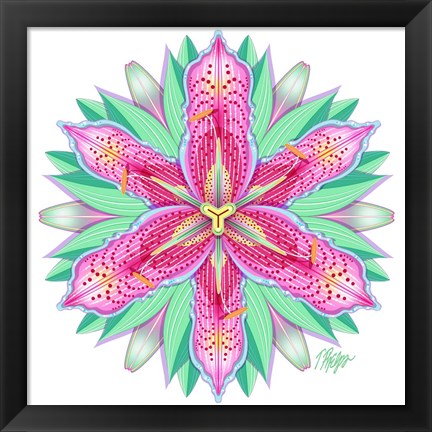 Framed Pink and White Tiger Lily Mandala Print