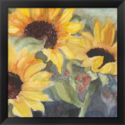 Framed Sunflowers in Watercolor II Print