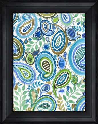 Framed Blue &amp; Green Paisley I Print