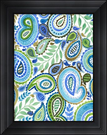 Framed Blue &amp; Green Paisley II Print