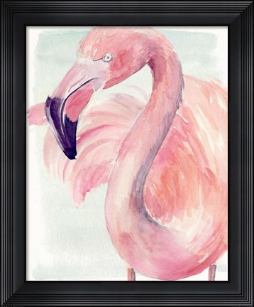 Framed Pastel Flamingo I Print