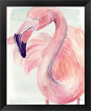 Framed Pastel Flamingo I Print