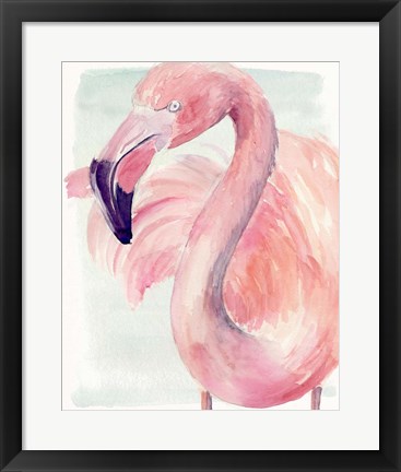 Framed Pastel Flamingo I Print