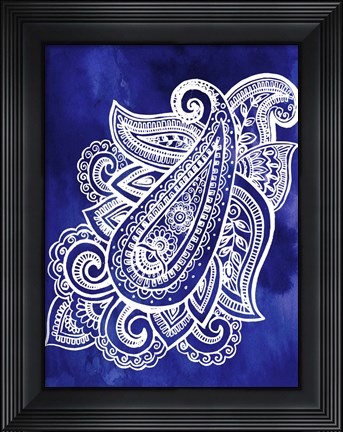 Framed Indigo Paisley I Print