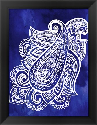 Framed Indigo Paisley I Print