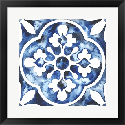 Framed Cobalt Tile I Print