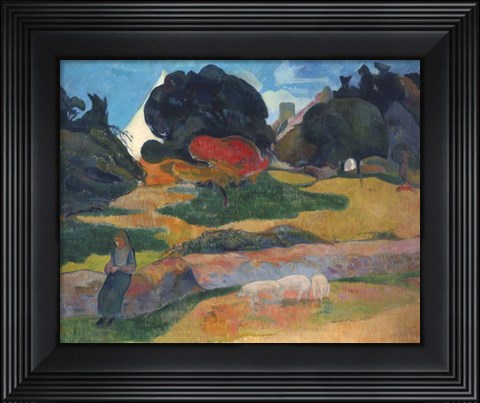 Framed Girl Herding Pigs, 1889 Print