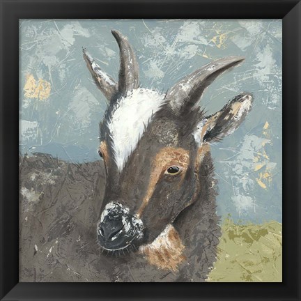 Framed Farm Life-Grey Goat Print