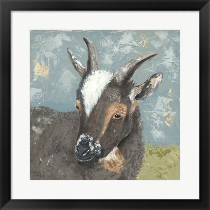 Framed Farm Life-Grey Goat Print