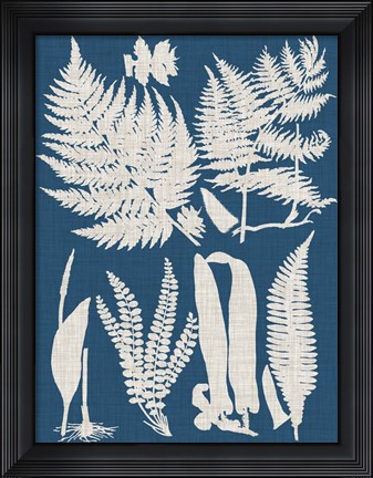Framed Linen &amp; Blue Ferns I Print