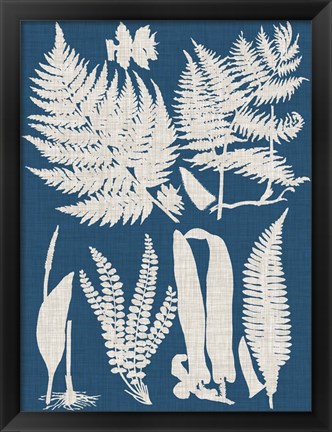 Framed Linen &amp; Blue Ferns I Print