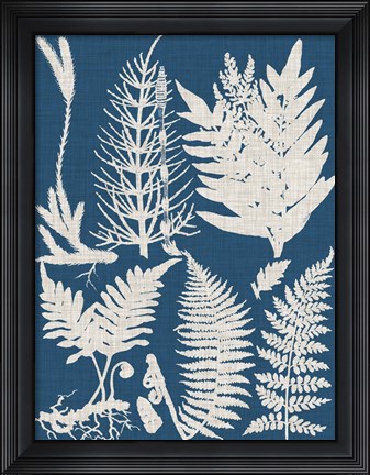 Framed Linen &amp; Blue Ferns II Print