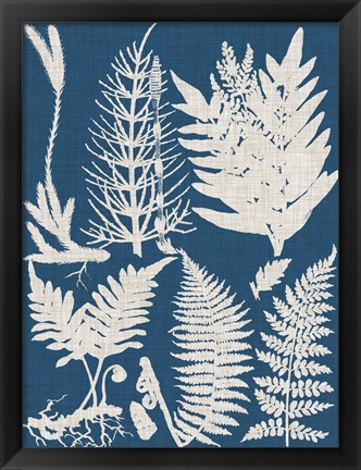 Framed Linen &amp; Blue Ferns II Print