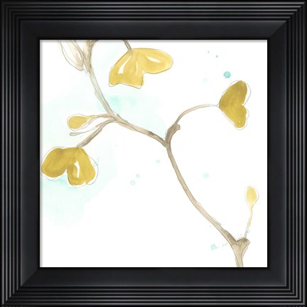 Framed Teal and Ochre Ginko II Print