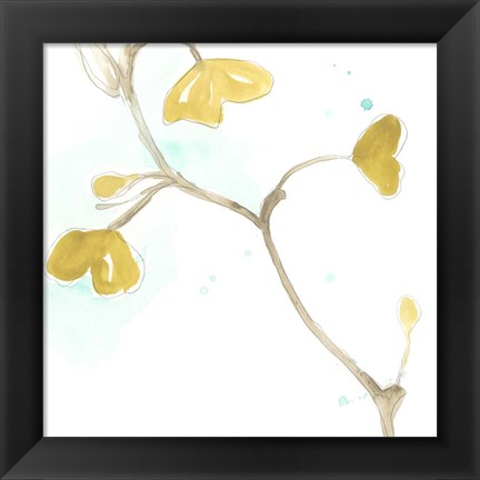 Framed Teal and Ochre Ginko II Print