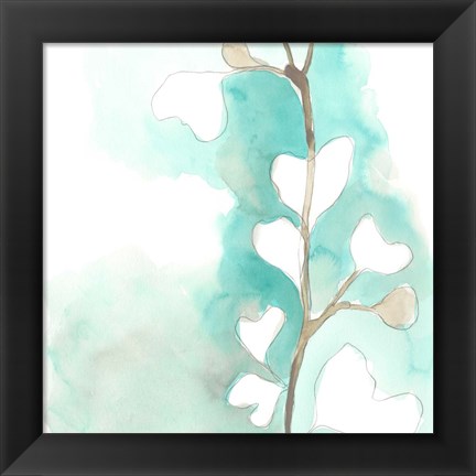 Framed Teal and Ochre Ginko III Print