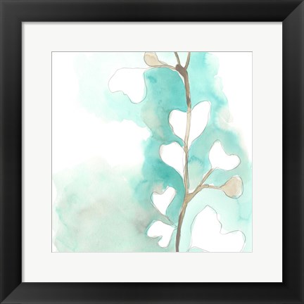 Framed Teal and Ochre Ginko III Print