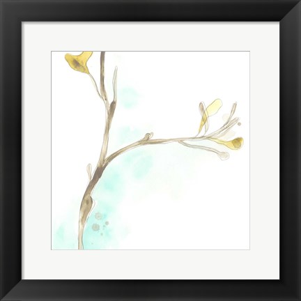 Framed Teal and Ochre Ginko IV Print