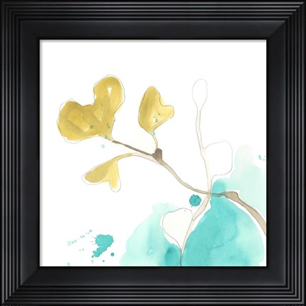 Framed Teal and Ochre Ginko V Print