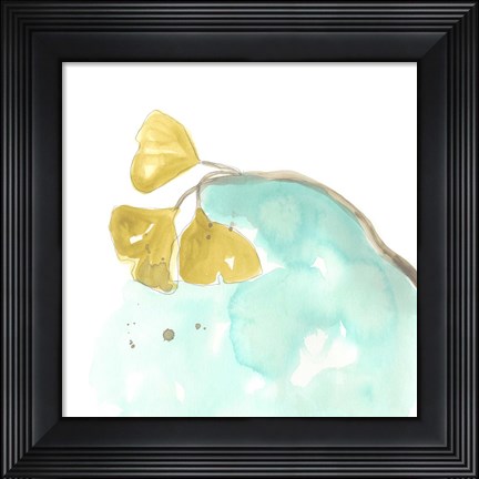 Framed Teal and Ochre Ginko VI Print