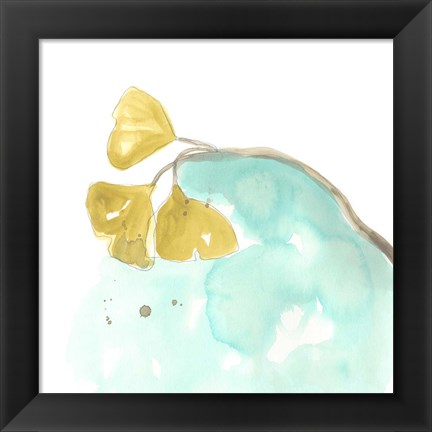 Framed Teal and Ochre Ginko VI Print