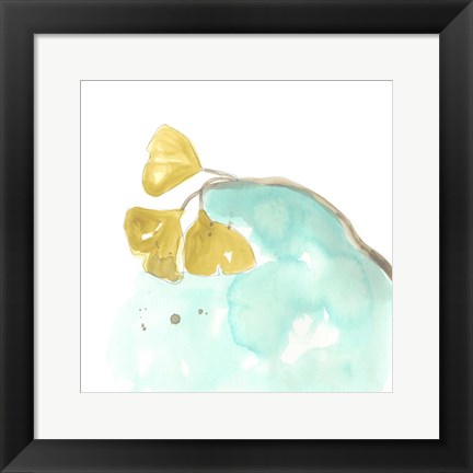 Framed Teal and Ochre Ginko VI Print