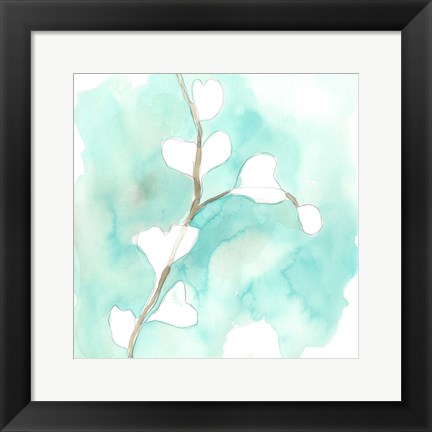 Framed Teal and Ochre Ginko VII Print