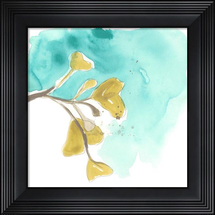 Framed Teal and Ochre Ginko VIII Print