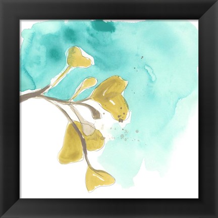 Framed Teal and Ochre Ginko VIII Print