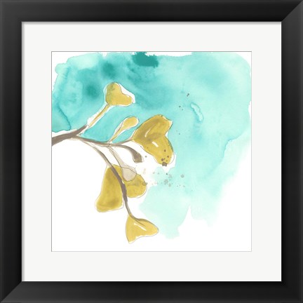 Framed Teal and Ochre Ginko VIII Print