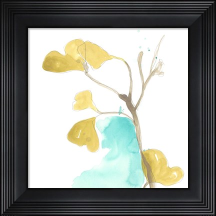 Framed Teal and Ochre Ginko IX Print