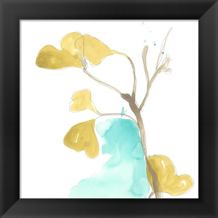 Framed Teal and Ochre Ginko IX Print