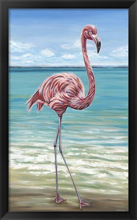 Framed Beach Walker Flamingo I Print