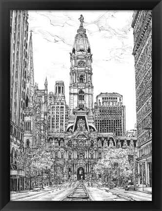 Framed B&amp;W Us Cityscape-Philadelphia Print