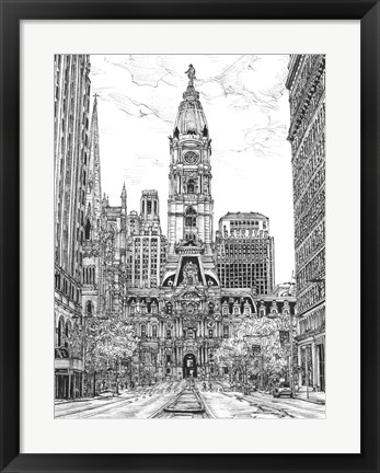 Framed B&amp;W Us Cityscape-Philadelphia Print