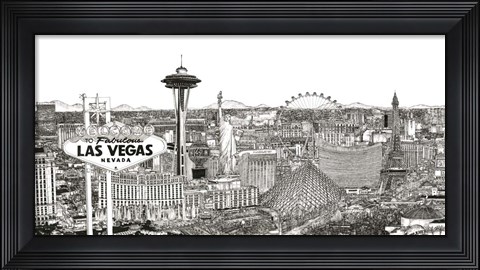 Framed Vegas Skyline in B&amp;W Print